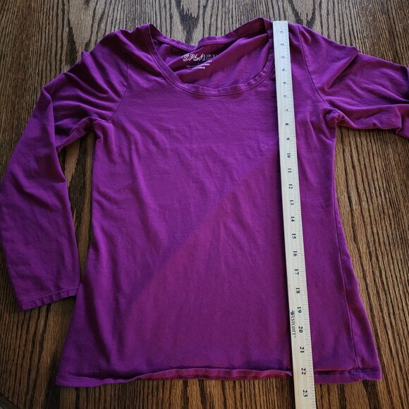 Splash Fusia Pink Purple Long Sleeve Top Sexy Scoop Neck Form Fitting Large - Picture 5 of 5